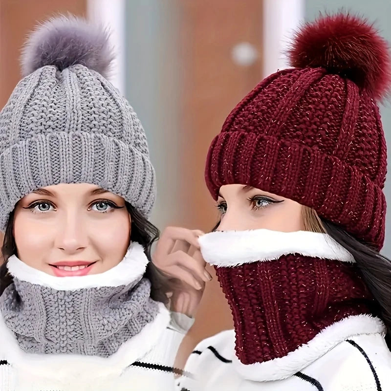 Ensemble Bonnet & Tour de Cou Femme Hiver – Tricot Épais avec Doublure Polaire, Ultra Chaud et Confortable