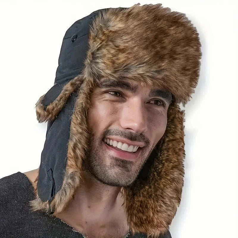 Chapka Homme Hiver en Fourrure Synthétique – Cache-Oreilles Chaud et Imperméable, Style Aviateur