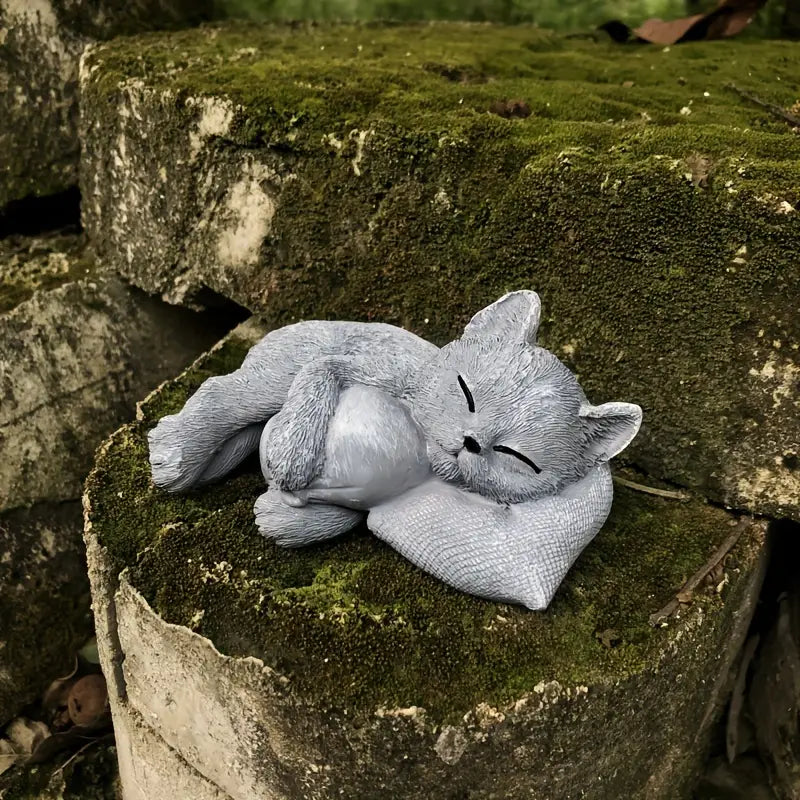 Statue Commémorative Chat Endormi – Souvenir Tendre pour Animal Décédé, Décoration de Jardin ou Intérieur