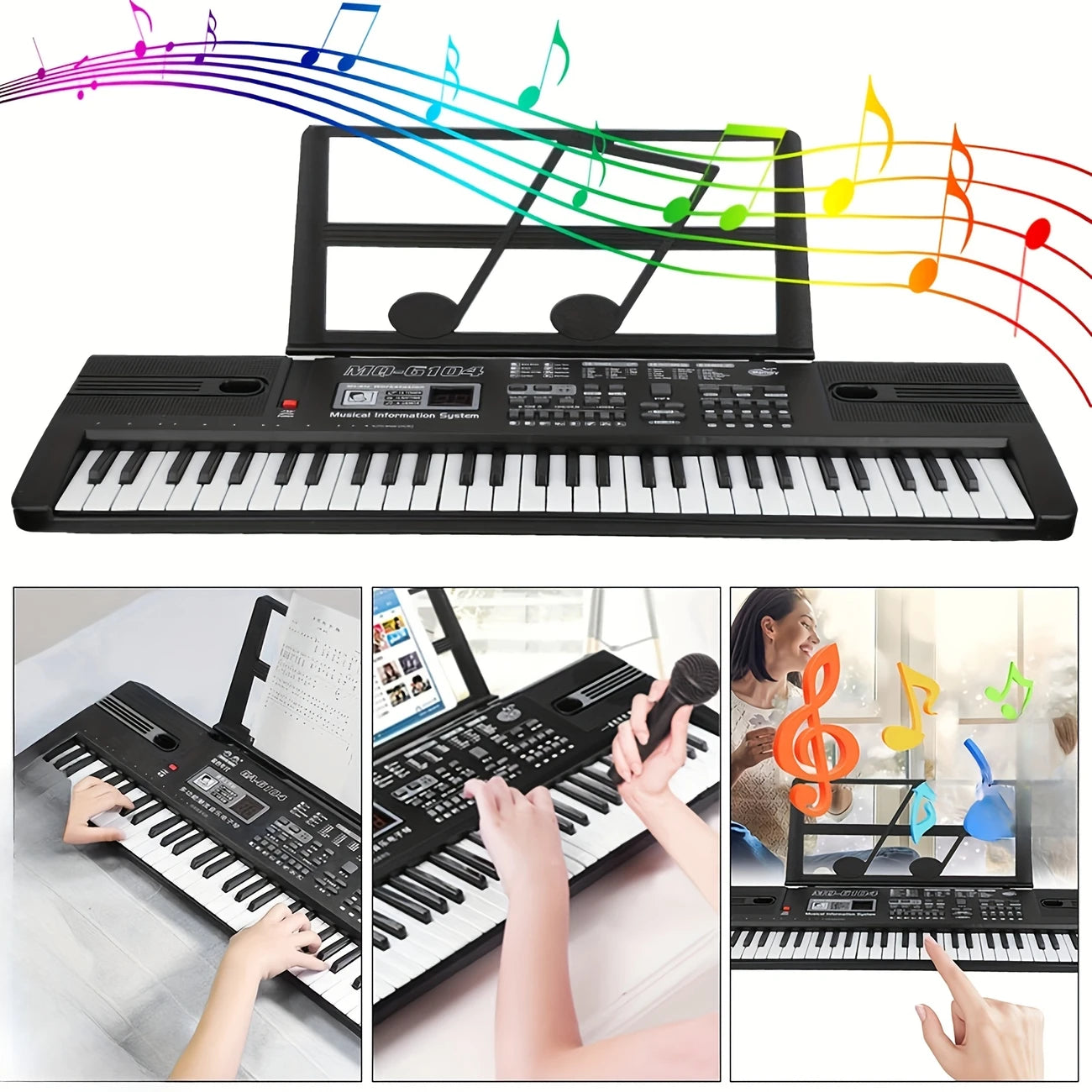 Clavier électronique 61 touches avec support – Piano numérique pour enfants et débutants