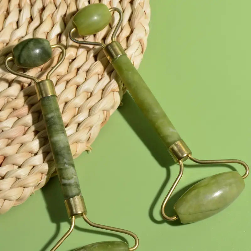 Kit Roller Visage et Gua Sha en Pierre de Jade – Massage Liftant, Drainage Lymphatique et Éclat Naturel