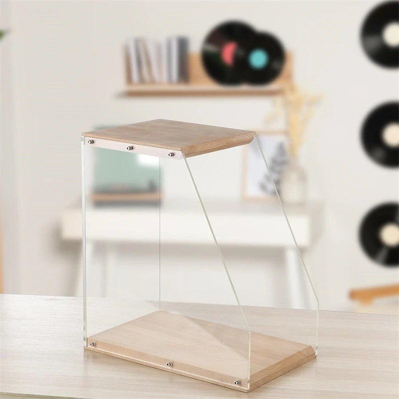Boîte de Présentation Vinyle en Bois & Acrylique – Support Incliné Design pour Albums LP