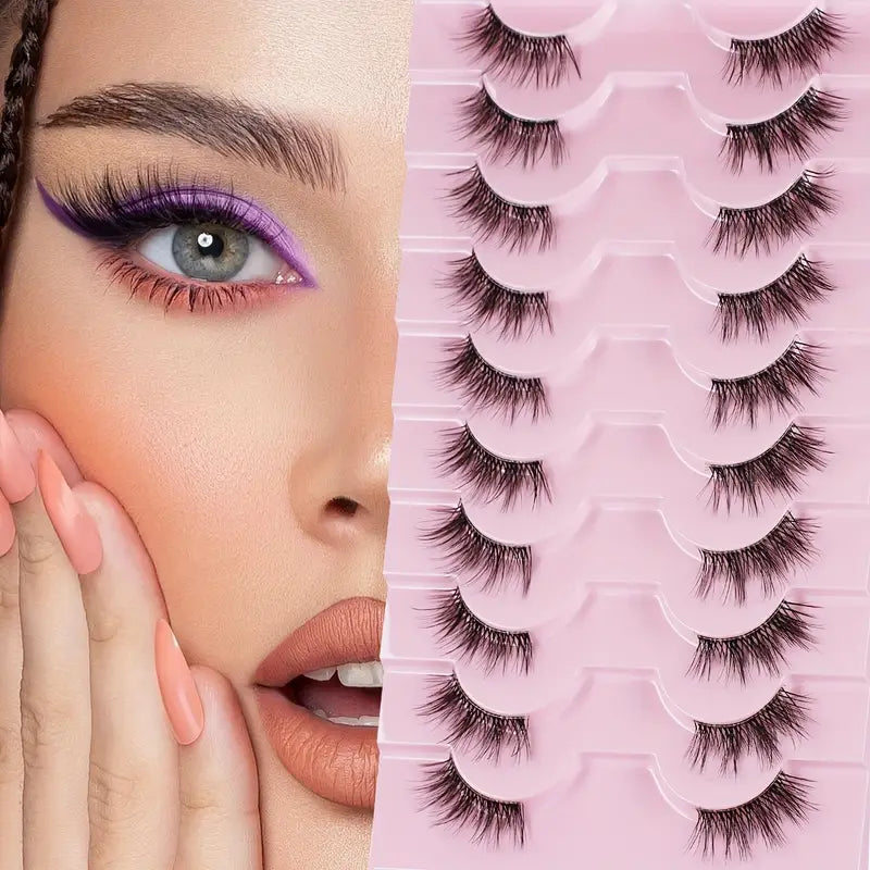 Lot de 10 Paires de Faux Cils Naturels – Légers, Réutilisables et Faciles à Appliquer pour un Regard Élégant