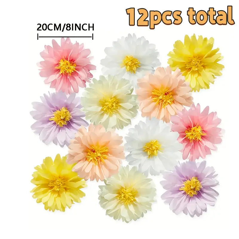 Lot de 12 Fleurs Murales en Papier – Décorations Colorées de 25 cm pour Salle de Classe ou Fête à Thème
