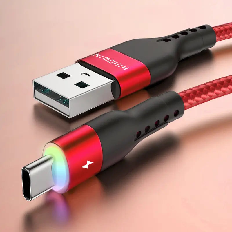 Câble USB-C Tressé Violet avec LED – Charge Rapide 3A – Résistant et Stylé pour Android & Appareils USB-C