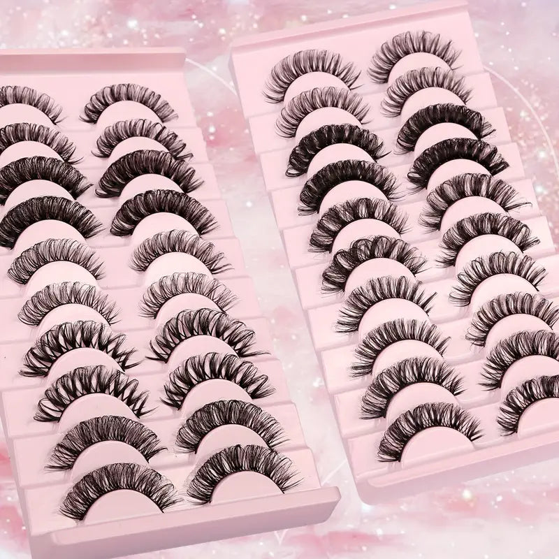 Faux Cils Naturels 3D Effet Croisé – Lot de 10 Paires Ultra Légères et Réutilisables pour un Regard Intense et Glamour