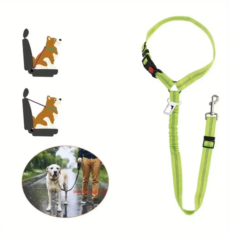 Laisse de Sécurité 2 en 1 pour Chien – Ceinture de Voiture et Laisse de Promenade Réglable et Antichoc