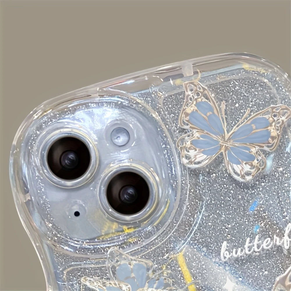 Coque de Téléphone Transparente avec Papillons et Strass – Design Éclatant avec Accessoire Suspendu
