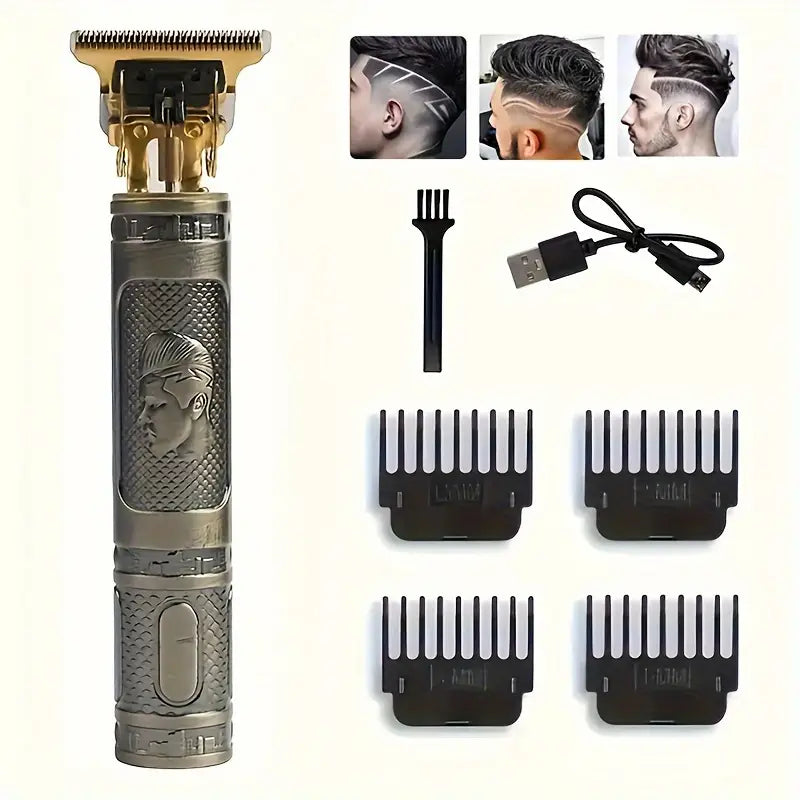 Tondeuse de Précision Dorée – T-Blade Rechargeable, Design Dragon, Gentleman, Monsieur, 4 Sabots, Coupe Dégradée et Contours Pro