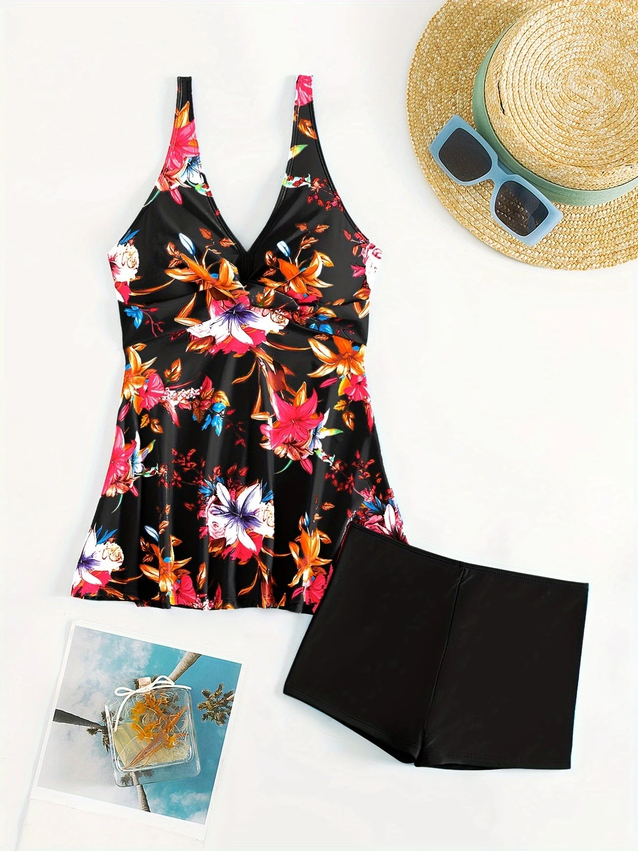 Tankini femme floral avec short intégré – Confort et style pour toutes vos baignades