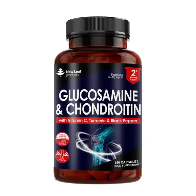 Glucosamine & Chondroïtine – 120 Gélules | Avec Vitamine C, Curcuma & Poivre Noir | Articulations, Souplesse & Mobilité – Cure de 2 Mois – Made in UK