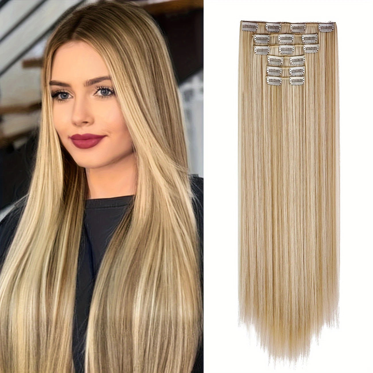 Extensions Cheveux Lisses à Clip – Kit Complet 7 Pièces pour Volume et Longueur Naturelle
