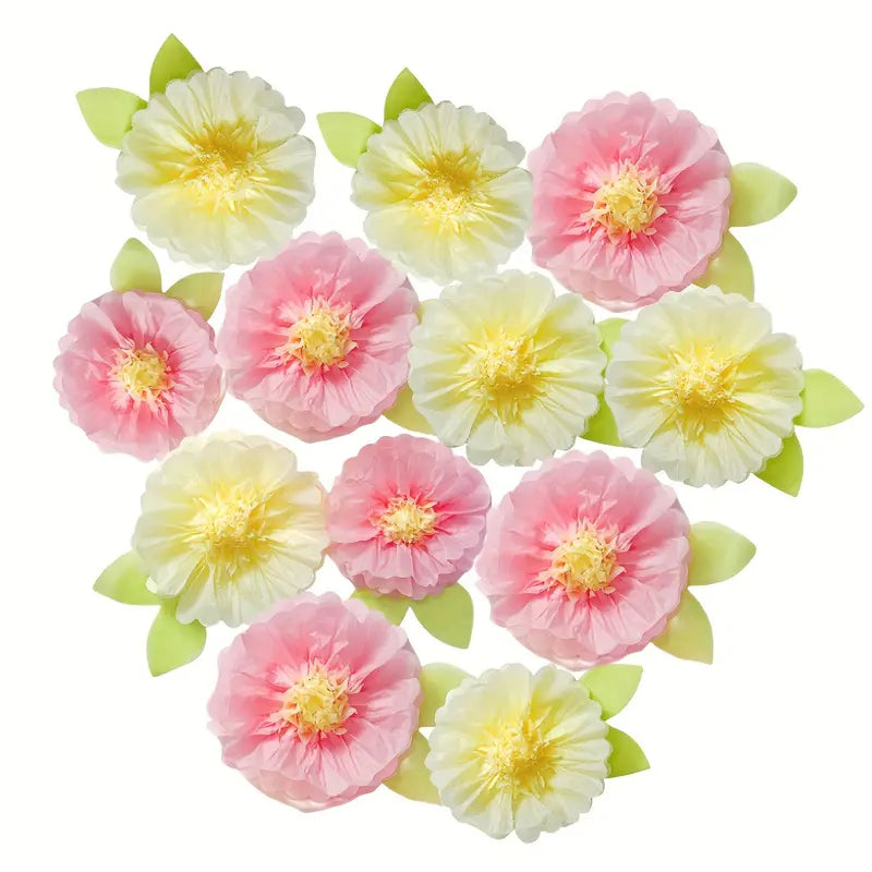 Fleurs Murales en Papier de Soie – Lot de 12 Décorations Colorées pour Classe, Fête ou Mur Créatif