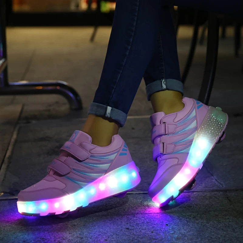 Baskets Lumineuses Enfant – Chaussures LED à Scratch Rose avec Semelle Multicolore, Sport & Loisirs Tendance