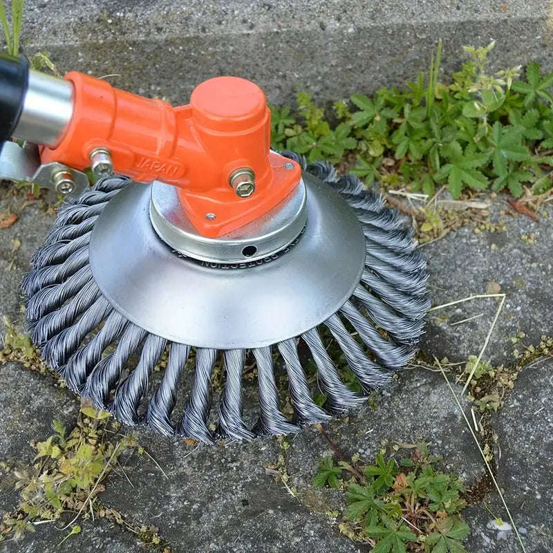 Brosse métallique désherbante pour débroussailleuse – Tête en acier torsadé anti-mousse pour allées et pavés