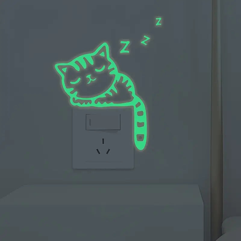 "Sticker mural chat lumineux phosphorescent – Autocollant mignon pour interrupteur ou chambre d’enfant