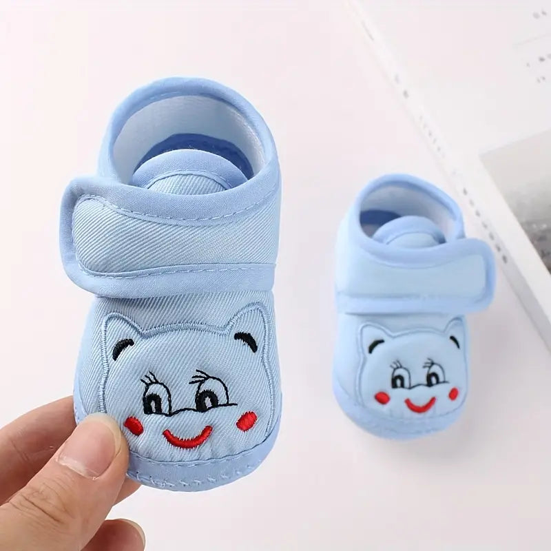 Chaussures bébé garçon souples en coton – Chaussons premiers pas avec motif chat mignon, confort et sécurité