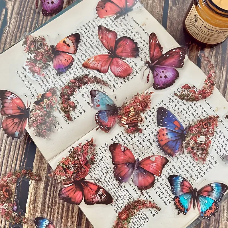Stickers Papillons Vintage – Autocollants Esthétiques Transparente pour Papeterie, Journal Intime et Scrapbooking