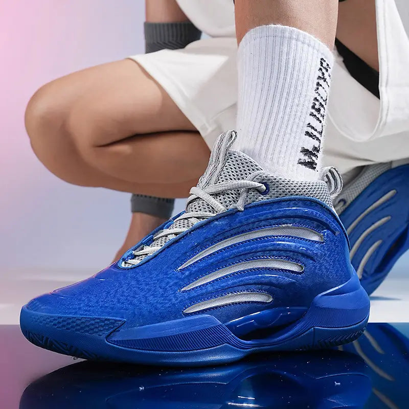 Chaussures de sport fille – Baskets montantes bleu et gris légères et respirantes pour entraînement