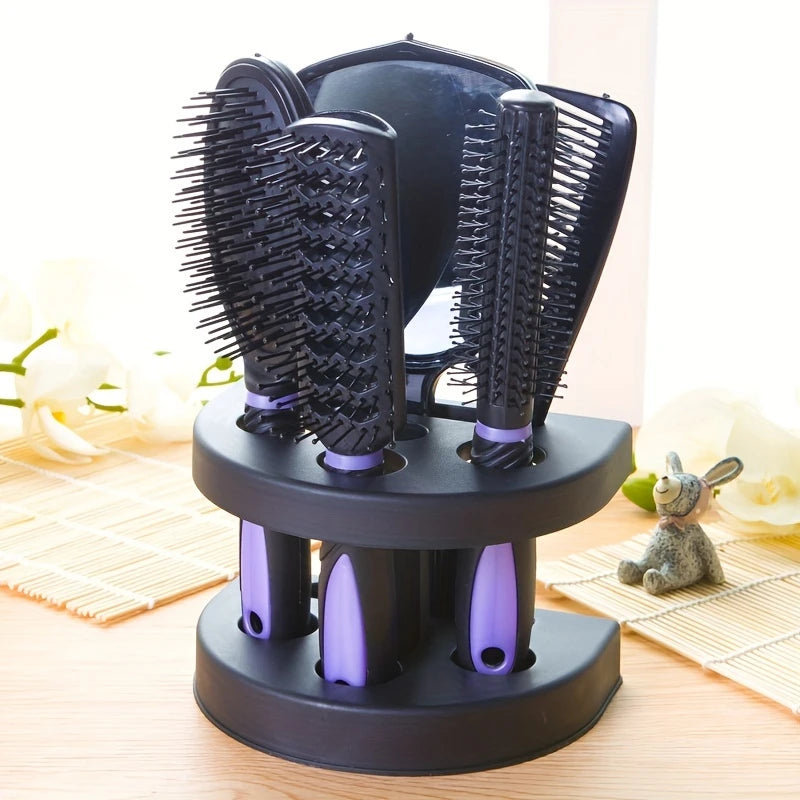 Ensemble Brosse & Peignes 5-en-1 avec Support Rotatif – Kit Coiffure Complet pour Tous Types de Cheveux