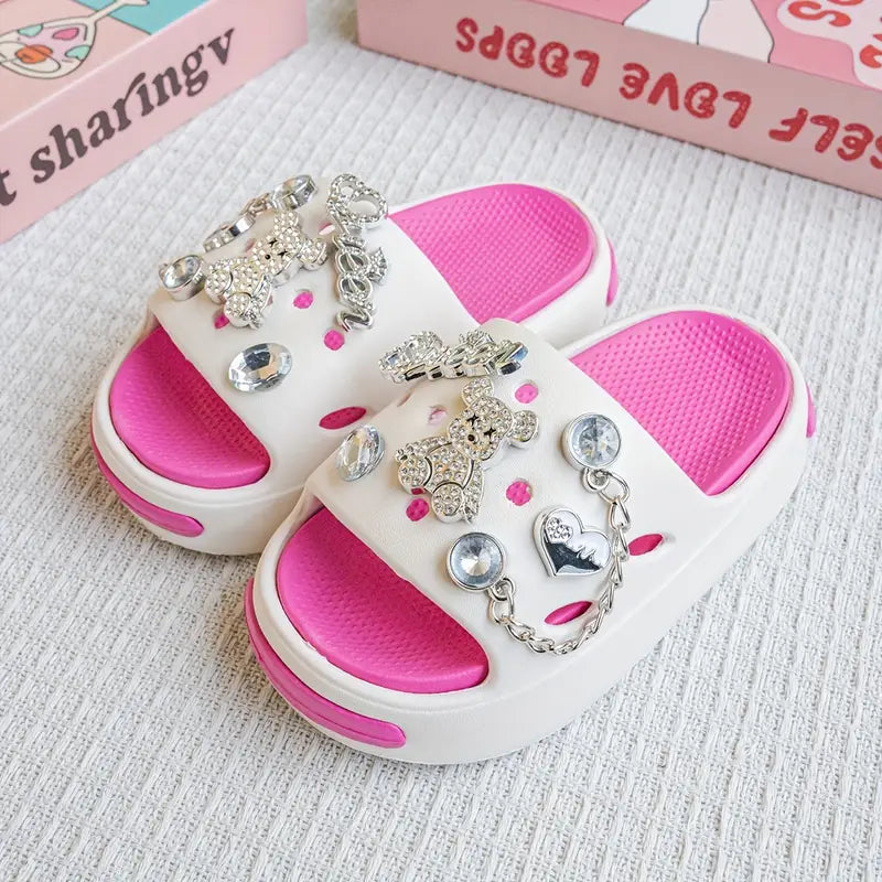 Sandales fille été avec strass et breloques – Pantoufles légères et confortables, style princesses