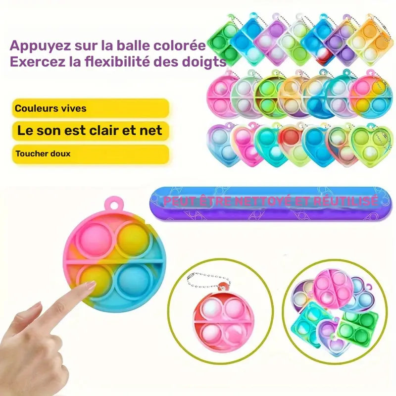 Lot de 48 Porte-clés Enfant Pop It – Jouets Antistress Sensoriels Colorés en Silicone