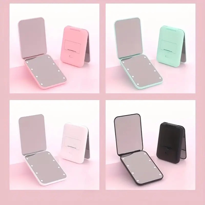 Miroir de Maquillage Pliable avec LED – Miroir Compact de Voyage Rechargeable USB, Lumière Réglable et Design Élégant