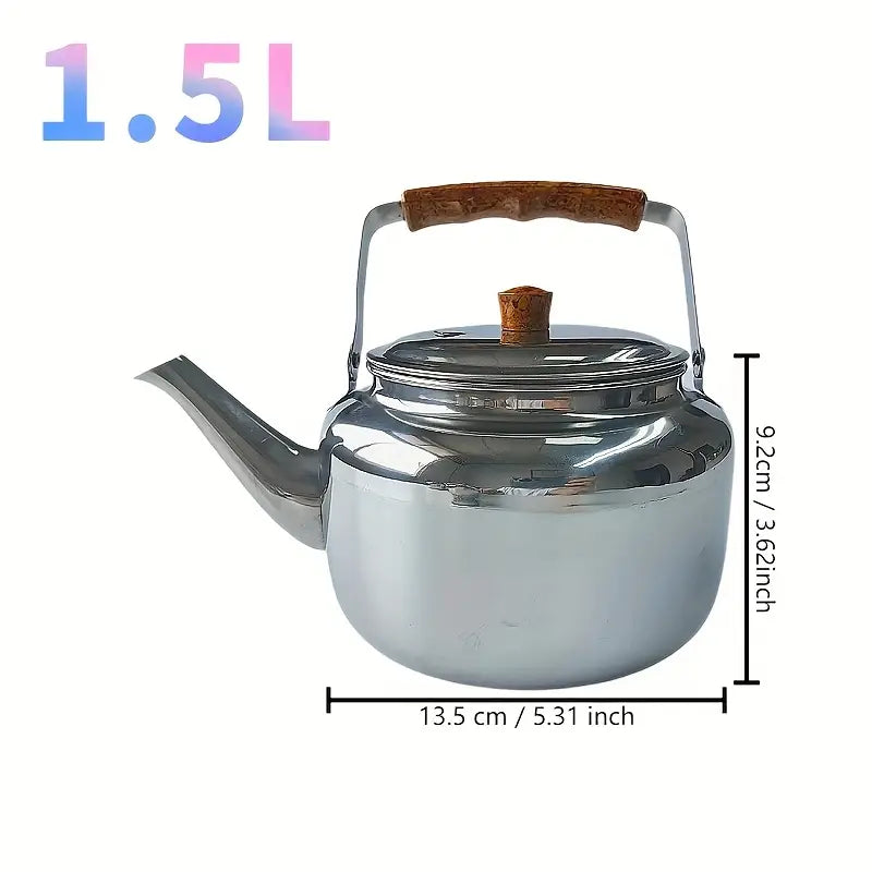 Théière en Inox avec Poignée Bois – Bouilloire Traditionnelle pour Café ou Thé – Compatible Tous Feux
