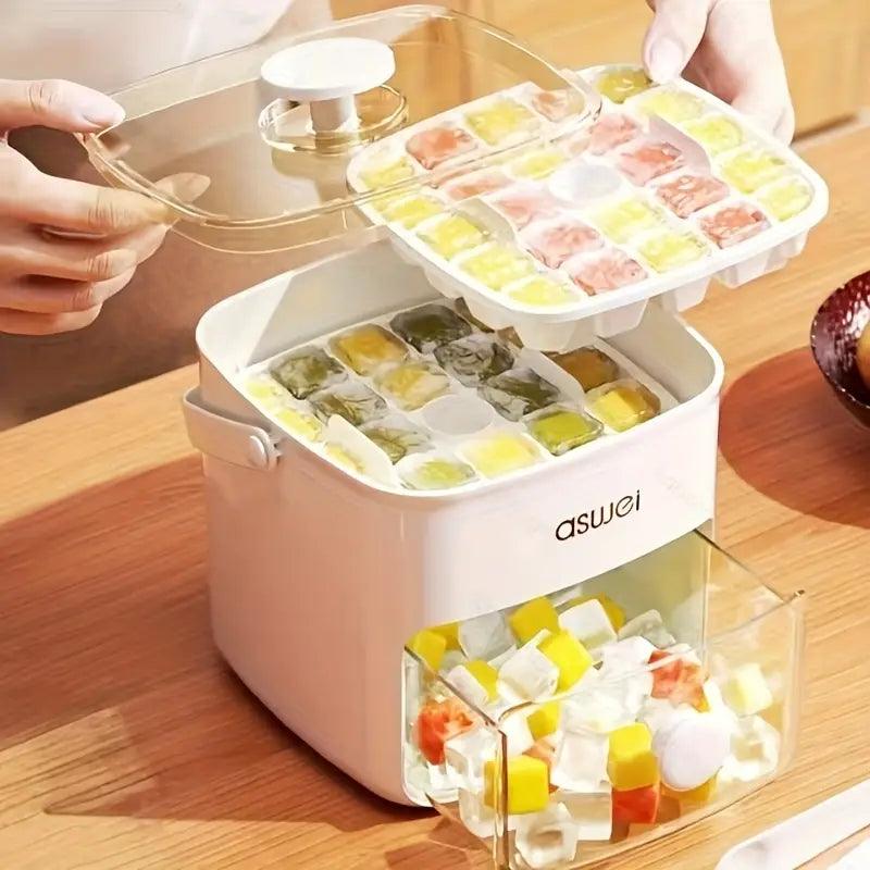 Bac à Glaçons Empilable avec Boîte de Rangement – Moule à Glaçons Colorés avec Couvercle et Presse, Pratique et Compact