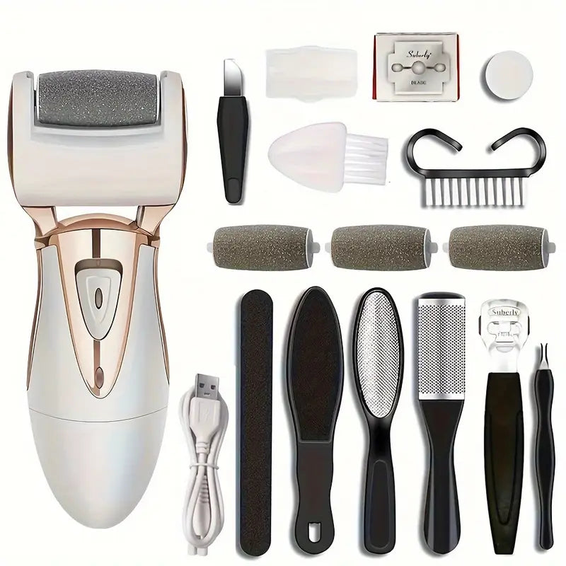 Kit Complet de Soin des Pieds Électrique – Râpe Pied Rechargeable et Accessoires Professionnels pour Éliminer Callosités et Peau Morte