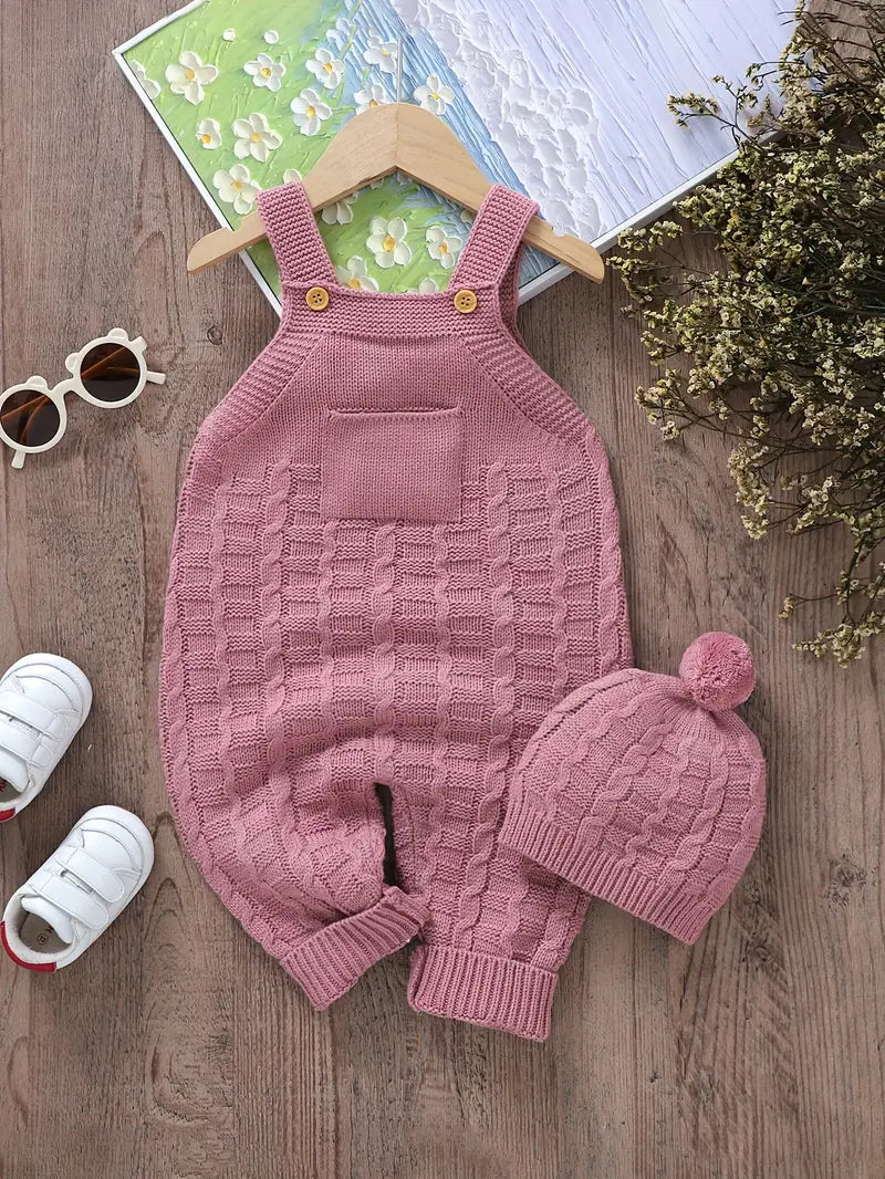 Ensemble tricot bébé avec bonnet – Salopette chaude et confortable