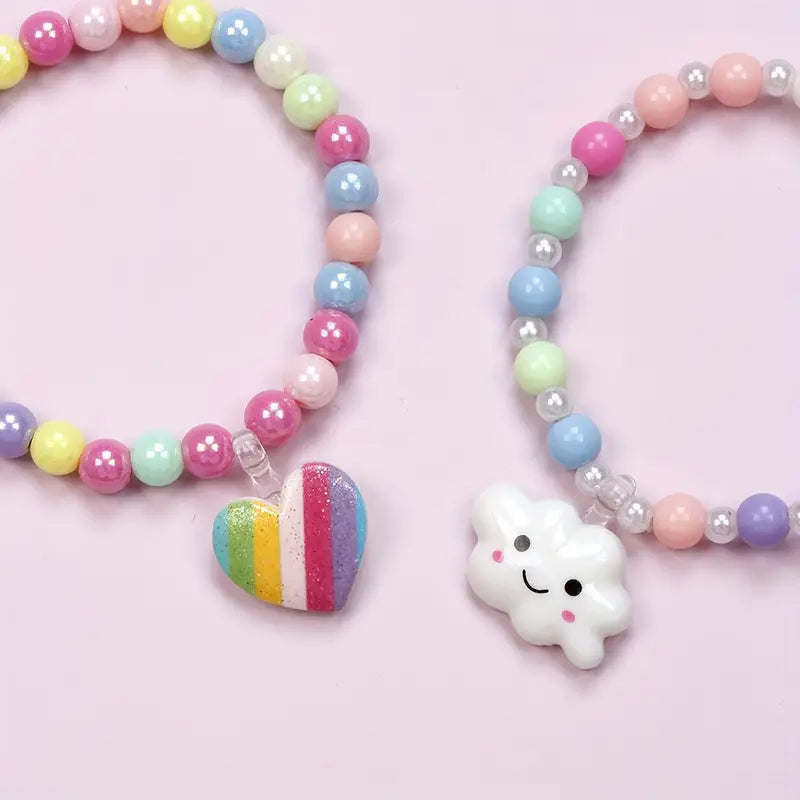 Lot de Bracelets Enfant Perles Colorées – Bijoux Fantaisie Arc-en-Ciel et Nuage