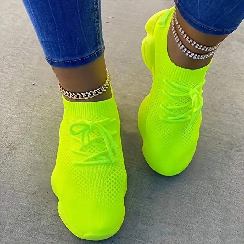 Baskets de sport femme fluorescentes – Chaussures running légères et respirantes pour fitness et marche