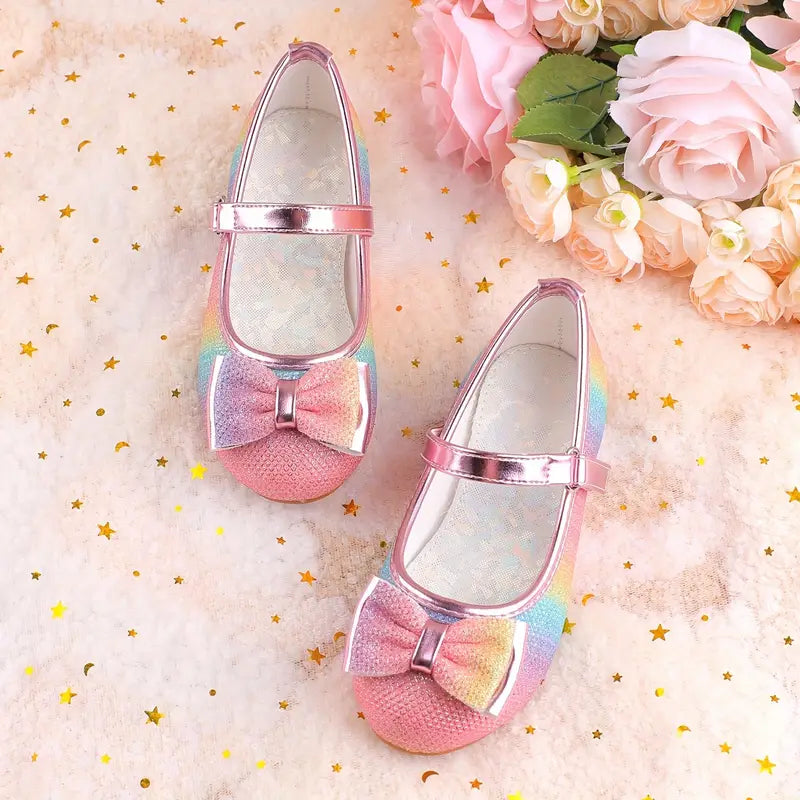 Ballerines fille multicolores avec nœud pailleté – Chaussures de cérémonie et fête
