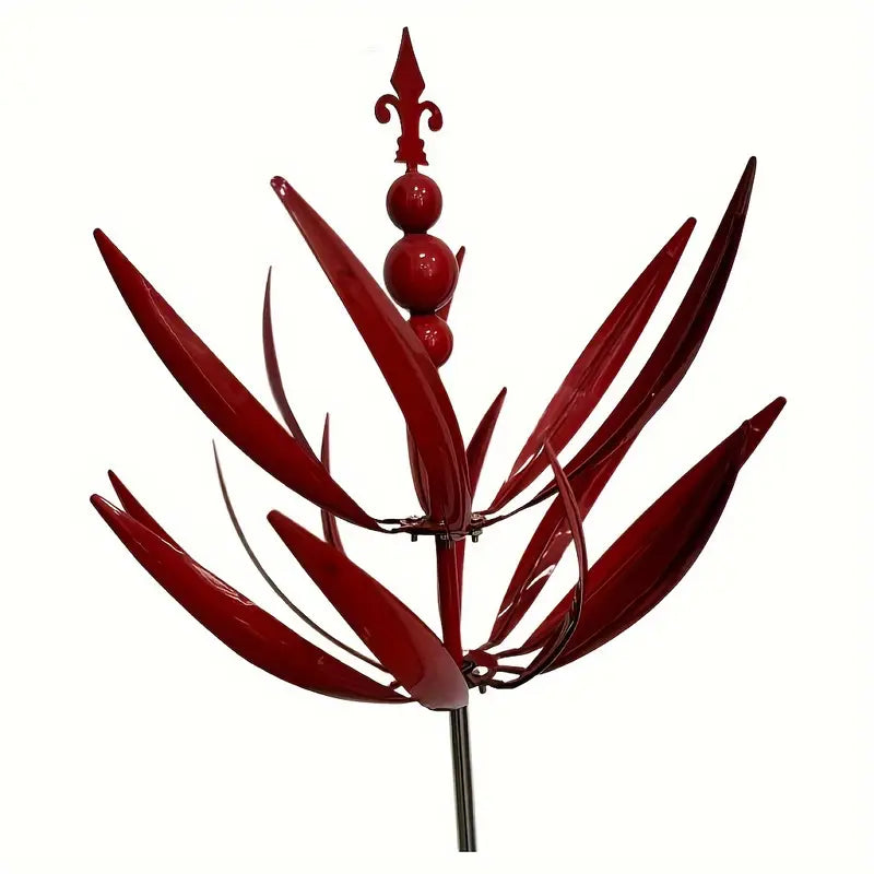 Éolienne décorative rouge en métal – Sculpture de jardin design pour extérieur élégant
