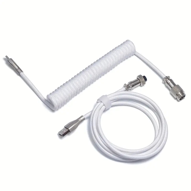 Câble USB-C Spirale Tressé Violet – Câble de Raccourci Détachable pour Clavier Mécanique et Accessoires PC