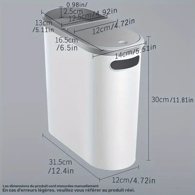 Poubelle de Salle de Bain Compacte à Couvercle – Design Mince avec Ouverture Facile et Gain de Place