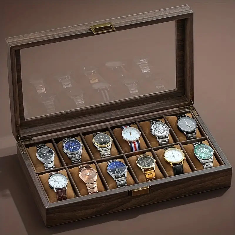 Boîte à montres en bois 3 emplacements – Coffret élégant avec couvercle en verre