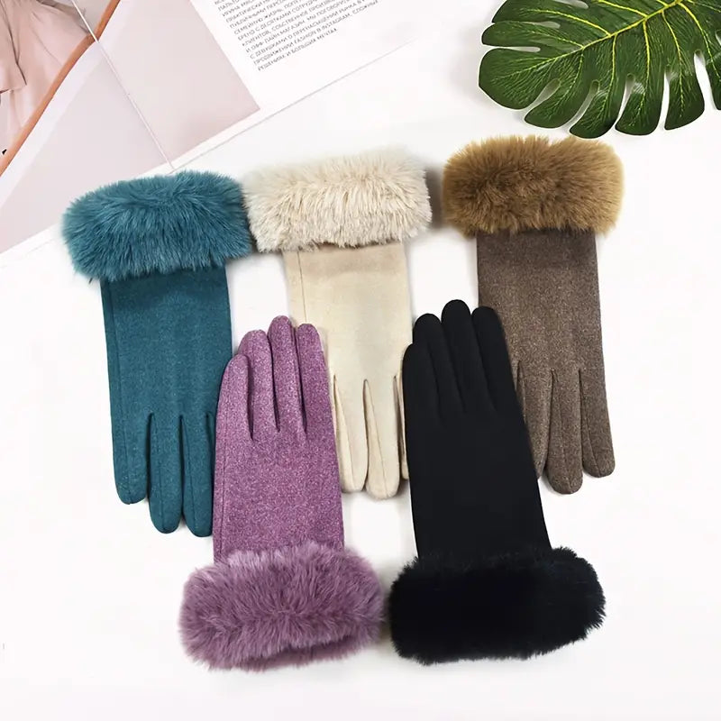 Gants femme élégants en laine violet avec poignet en fausse fourrure – Accessoire chaud et chic pour l’hiver