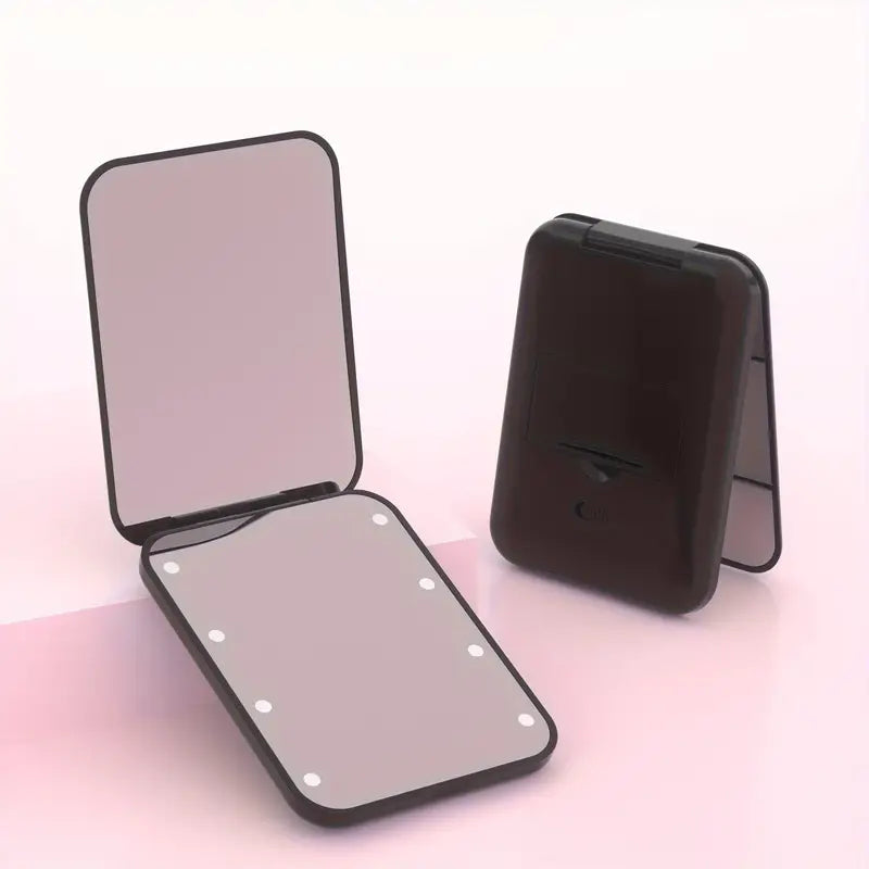 Miroir de Maquillage Pliable avec LED – Miroir Compact de Voyage Rechargeable USB, Lumière Réglable et Design Élégant