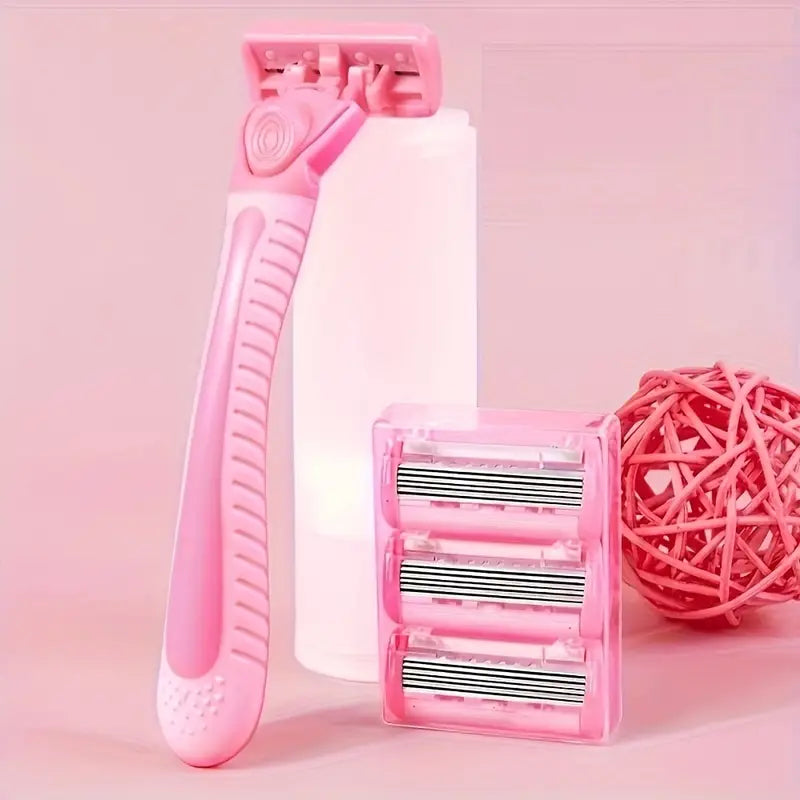 Rasoir Féminin avec 3 Recharges – Manche Antidérapant et Têtes de Rasage Douces pour une Épilation Précise et Confortable