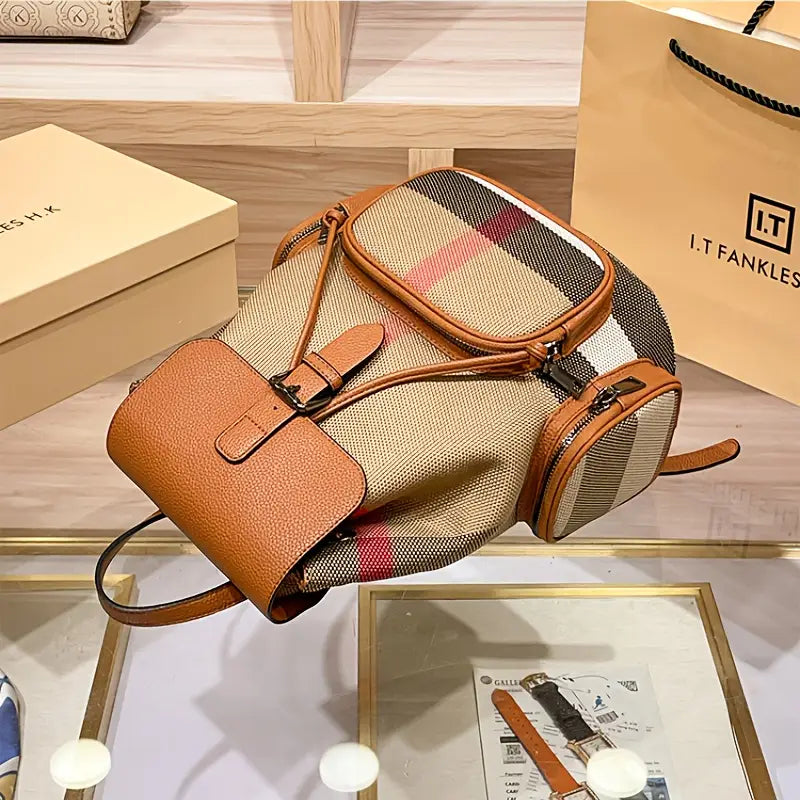 Sac à dos femme en toile et cuir – Élégant, pratique avec poches latérales