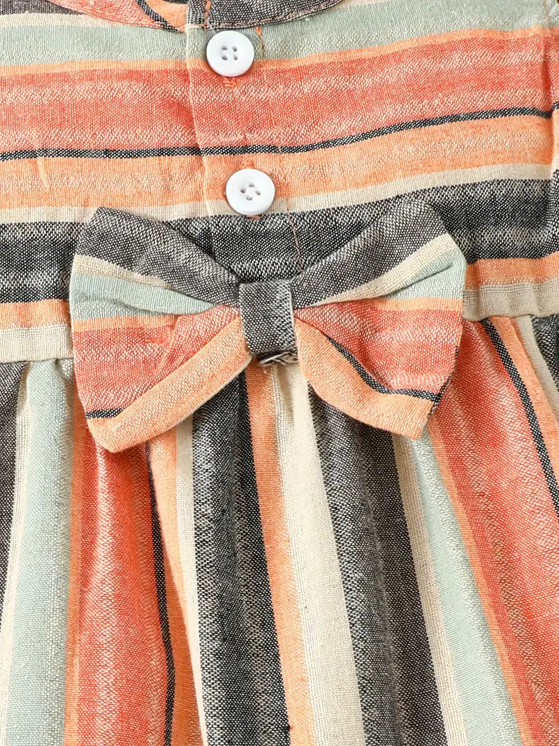 Combinaison bébé fille à rayures – Cadeau naissance avec nœud et bandeau assorti