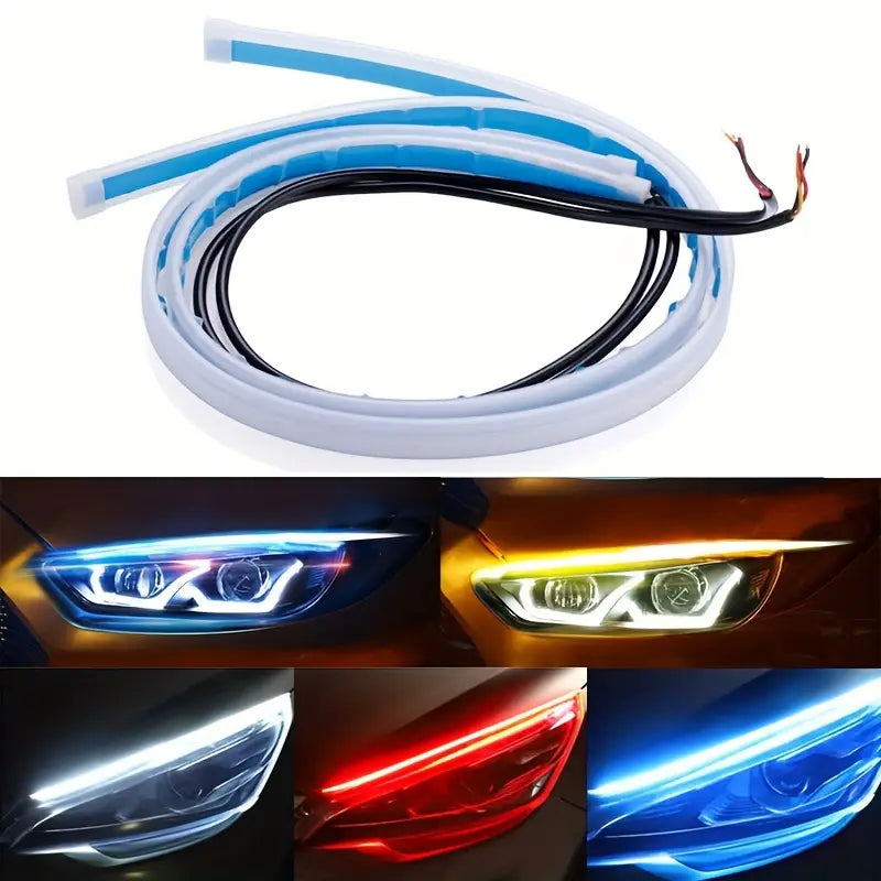 Ruban LED Clignotant Voiture – Feu de Jour DRL Flexible pour Phares Avant Multicolore 60cm