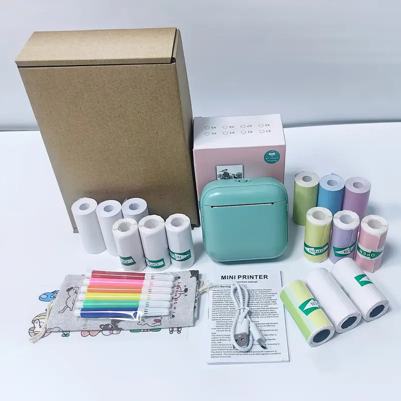 Mini imprimante thermique portable avec papiers autocollants – Idéal pour étiquettes, journaling, notes et organisation