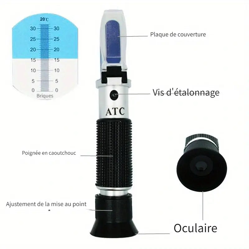 Réfractomètre ATC Portable – Outil de Mesure Précis pour Sucre, Liquides et Solutions