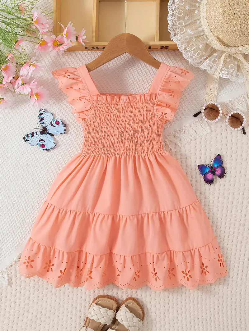 Robe fille bleu roi à volants – Robe d’été élégante avec détails ajourés