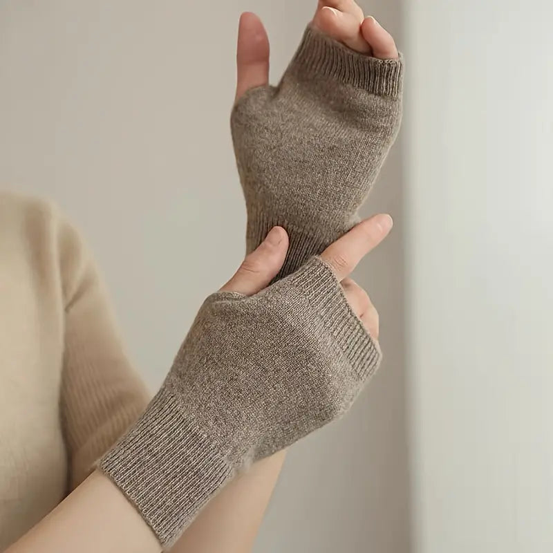 Mitaines femme en laine tricotée sans doigts – Gants chauds et confortables pour l’hiver