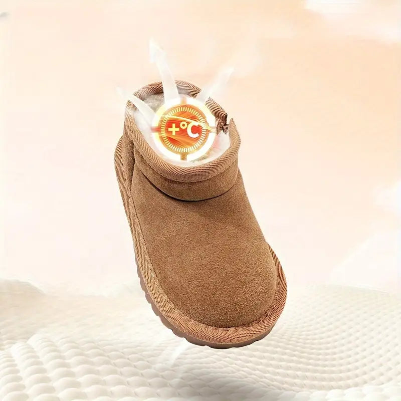 Bottes garçon hiver en daim marron – Chaussures chaudes imperméables avec semelle antidérapante