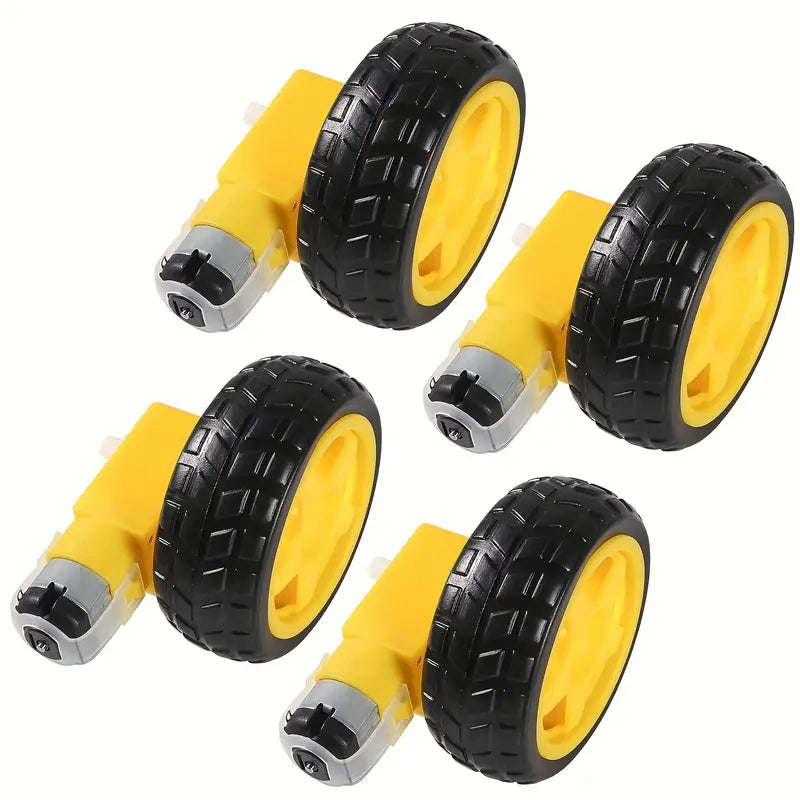 Kit de 4 Roues avec Moteur pour Robot – Pneus et Roues en Caoutchouc Antidérapant pour Projets Arduino et Voiture RC